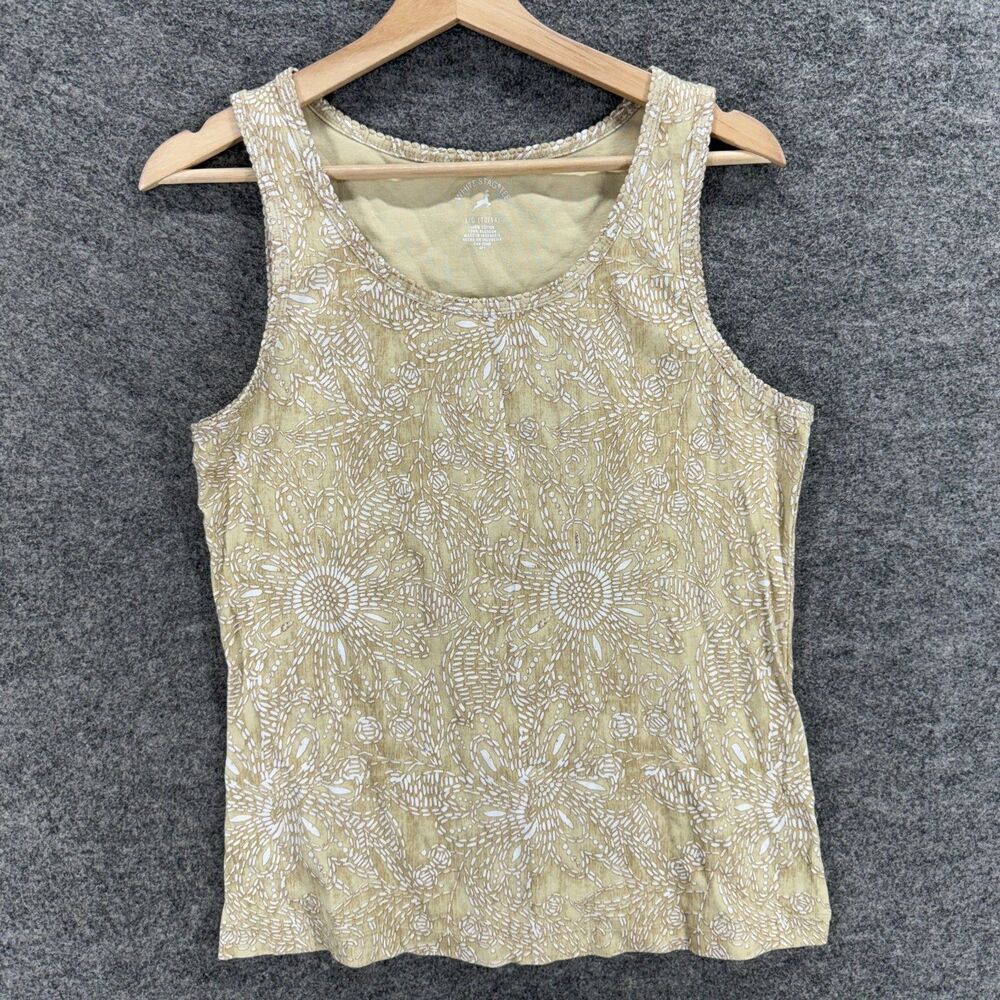 White Stag Tank Women L Large Beige Geometric Sleeveless Wide Strap Cotton